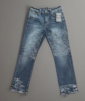 Rebel Vengeance Jeans Mens 30x30 Embroidered Blue Cross Skull Straight Stretch
